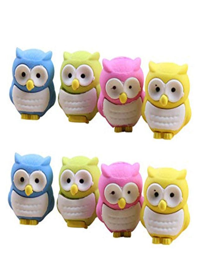 TECHNOCHITRA Newest Cute Owl Shape Erasers for School Kids and Idea for Kid's Birthday Return Gift, Pack of 8 (Multi) - Image 1